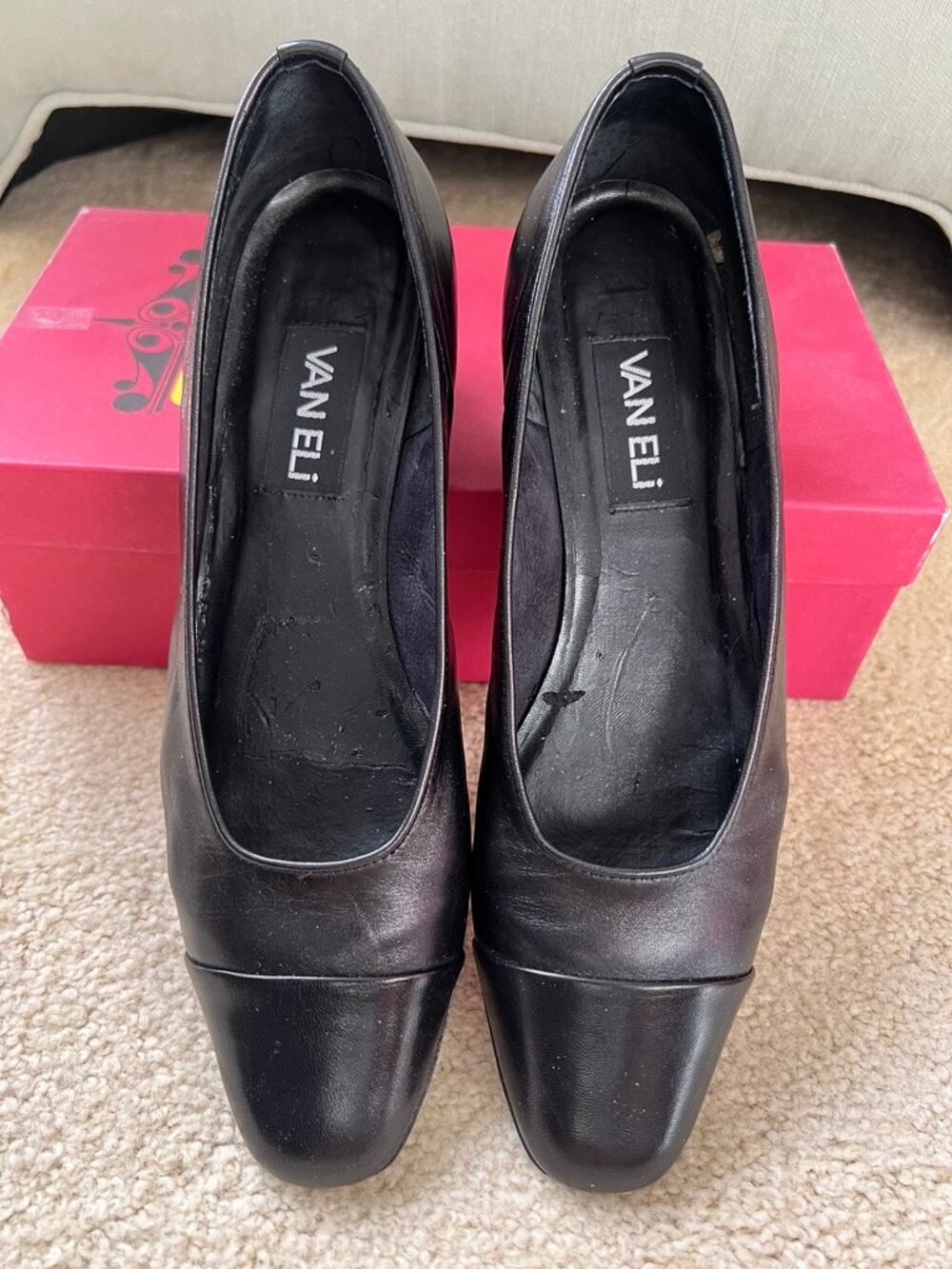 Vaneli Black Nappa Leather Cap Toe Ballet Flats Classic Slip On Skimmer 9.5S